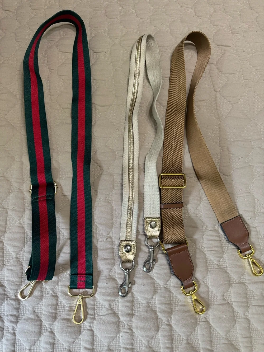 Assortment Striped Green & Red, Beige and Gold and Brown Adjustable Straps - Picture 1 of 4